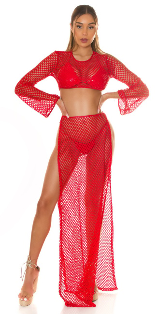 Highwaist Net Maxi Skirt / Cover-Up Red
